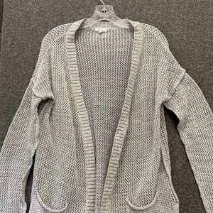 Women's Open Knit Cardigan Sweater Sz Small Gray Crochet BOHO Lagenlook Slouchy